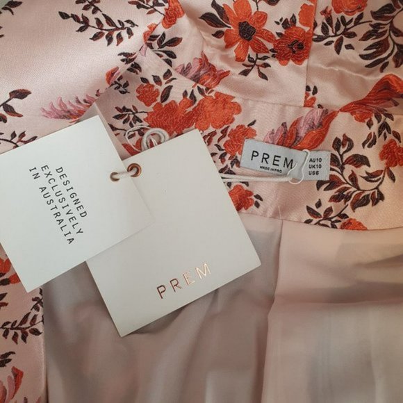 PREM THE LABEL blazer jacket dress floral cherry blossom Jacquard - Picture 8 of 9